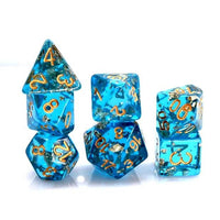 Thumbnail for Gold Foil in Clear & Blue Resin - 7pcs RPG Full Dice Set