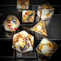 Thumbnail for 7pcs Dice Sharp Filled Skull Gold Font Black