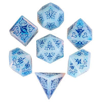 Thumbnail for 7pcs Dice Gem Stone Opalite Cracked  Spade Gold Font White