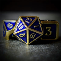 Thumbnail for Blue Enamel in Gold Metal - 7pcs RPG Dice Set