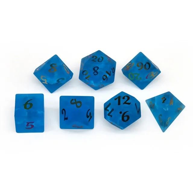 Cracked & Frosted Royal Blue Glass - 7pcs RPG Dice Set