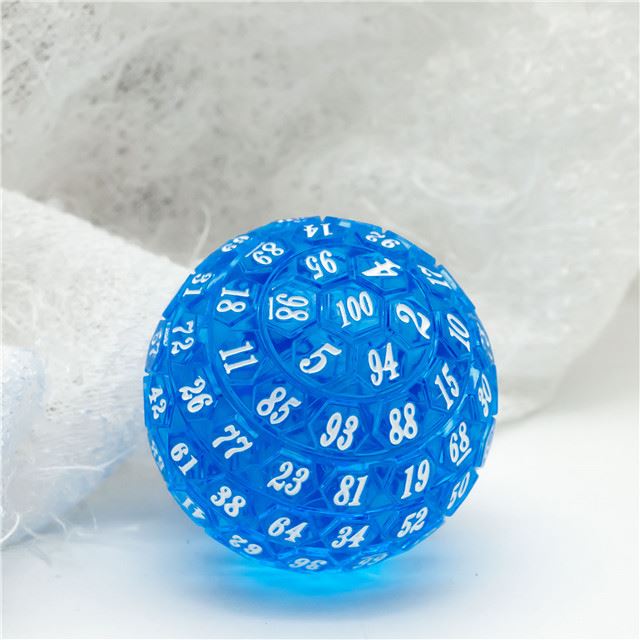 Blue & Clear Raised Face Acrylic - D100 RPG Dice