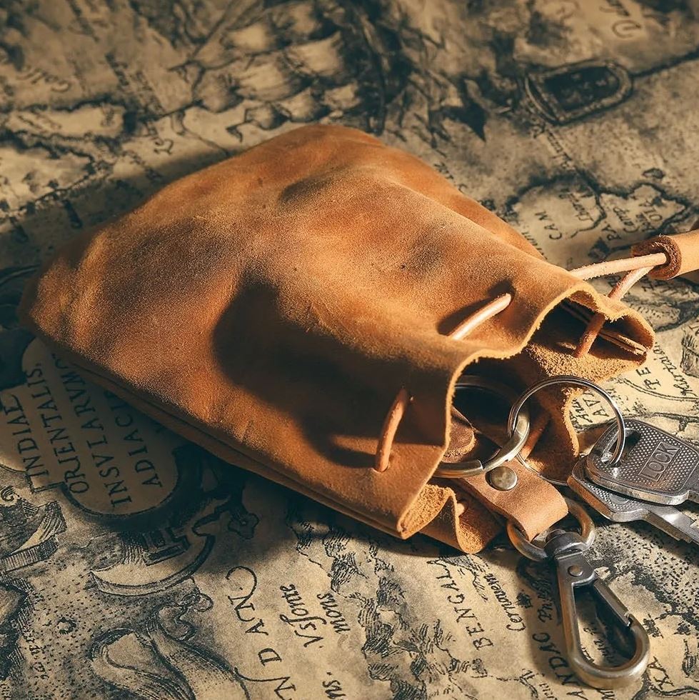 Tan Leather Pouch with Belt Clip - Storage Bag