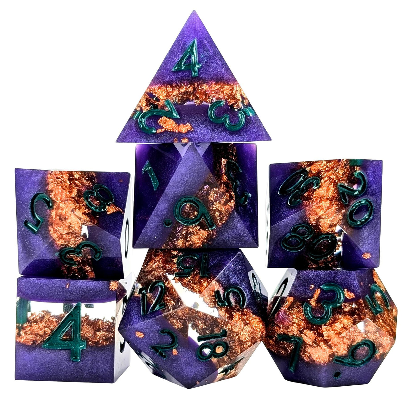 Copper Band in Purple Filled Sharp Resin - 7pcs RPG Dice Set