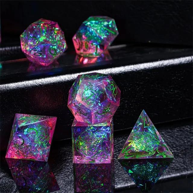 Beasts on Clear & Pink with Candy Sharp Resin - 7pcs RPG Dice Set