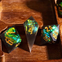 Thumbnail for Green Candy in Frosted Black Sharp Resin - 7pcs RPG Dice Set