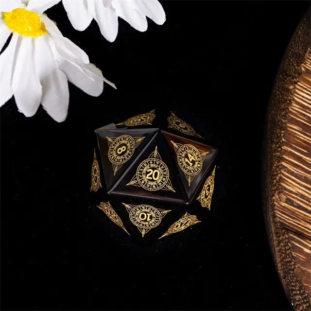 Astrology on Obsidian Gemstone - D20 RPG Dice