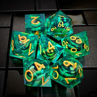 Thumbnail for Green Dragon Eye Ball in Clear & Green Filled Sharp Resin - 7pcs RPG Dice Set