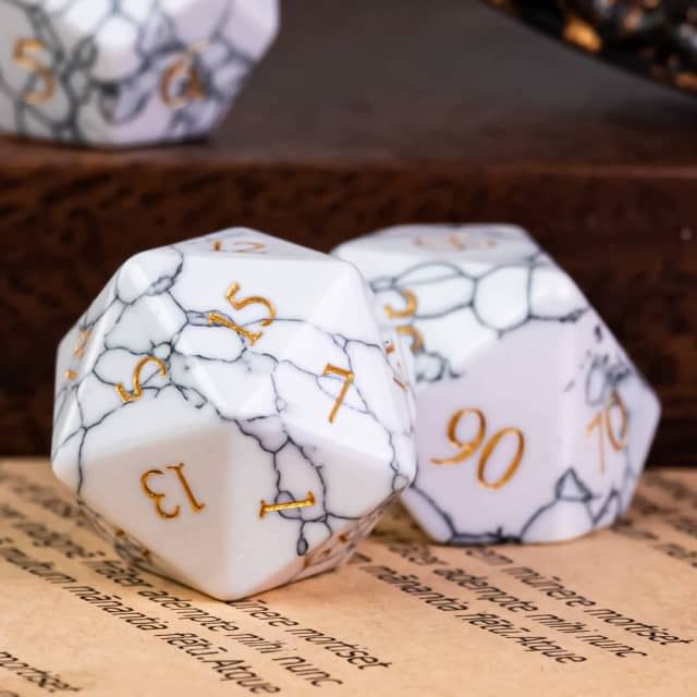 Cracked White Howlite Gemstone - 7pcs RPG Dice Set