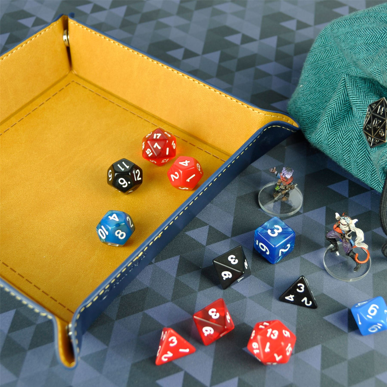 Camel & Blue PU Leather - Square Hard Dice Tray