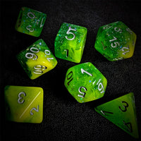 Thumbnail for Glitter in Yellow & Green Resin - 7pcs RPG Full Dice Set