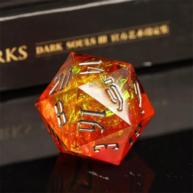 Candy in Orange with Gold Foil Sharp Resin - D20 RPG Dice