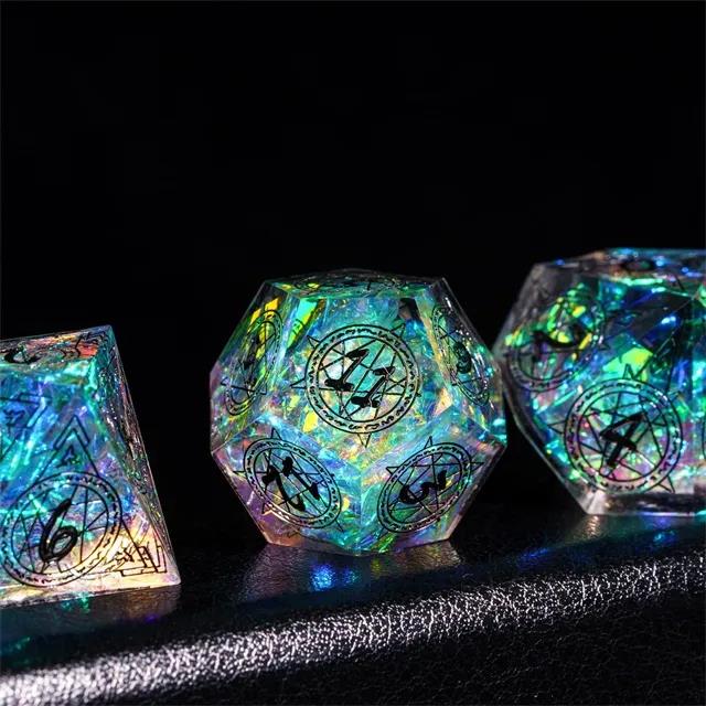 Astrology on Clear with Candy Sharp Resin - 7pcs RPG Dice Set