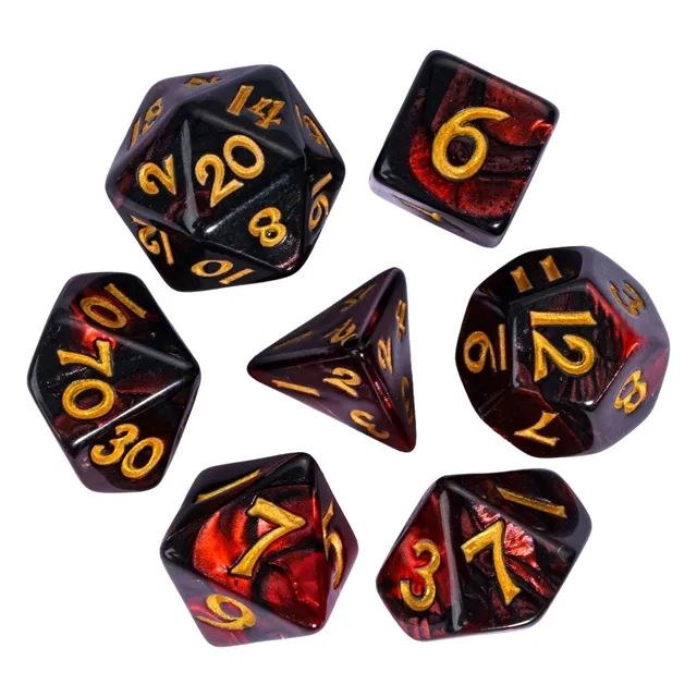 Blend of Black & Red Acrylic - 7pcs RPG Mini Dice Set