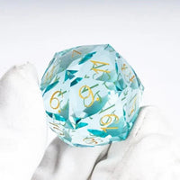 Thumbnail for D20 30mm Dice Gem Glass Facet Gold Font Light Blue