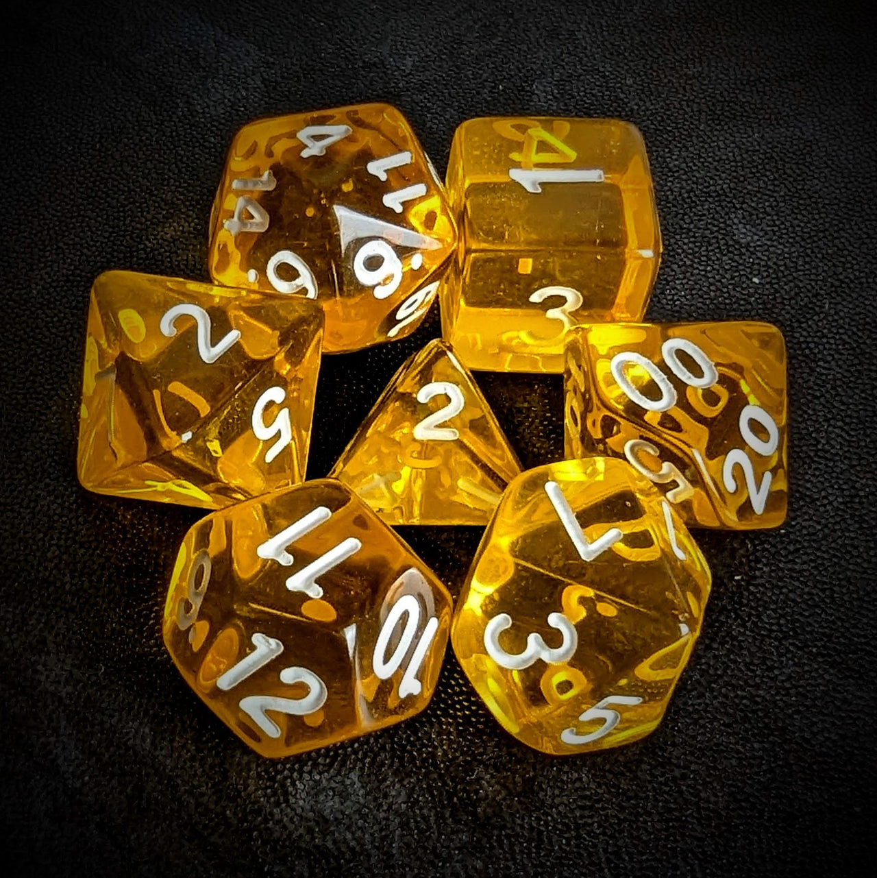 Clear Yellow Acrylic - 7pcs RPG Full Dice Set