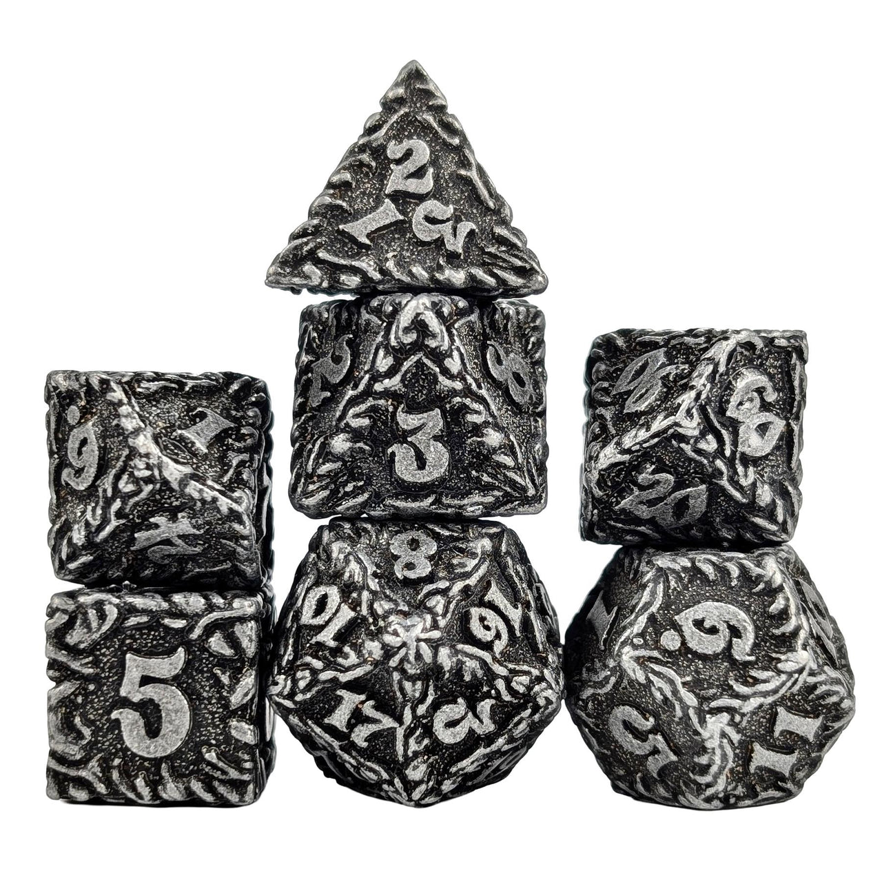 7pcs Dice Metal Druid Vine Wash Silver