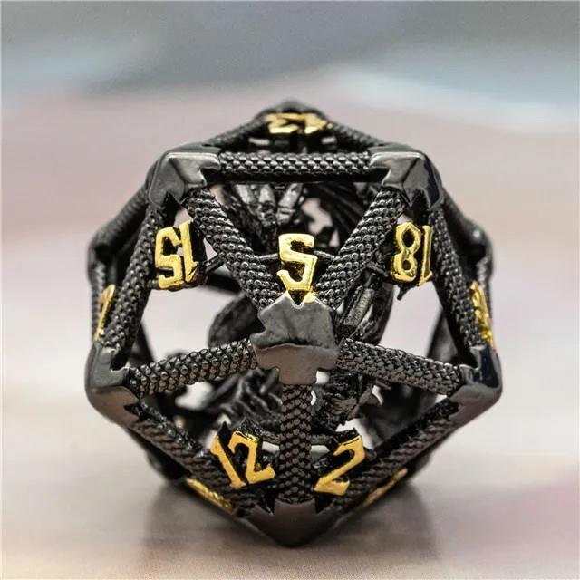 Dragon in Black Metal - Hollow D20 RPG Dice