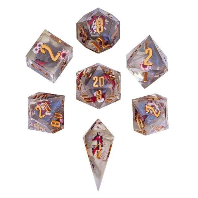 Halloween Butterfly in Clear Filled Sharp Resin - 7pcs RPG Dice Set