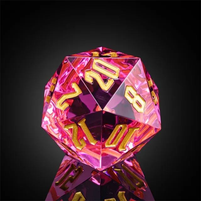 Clear & Pink Sharp Acrylic - D20 RPG Dice