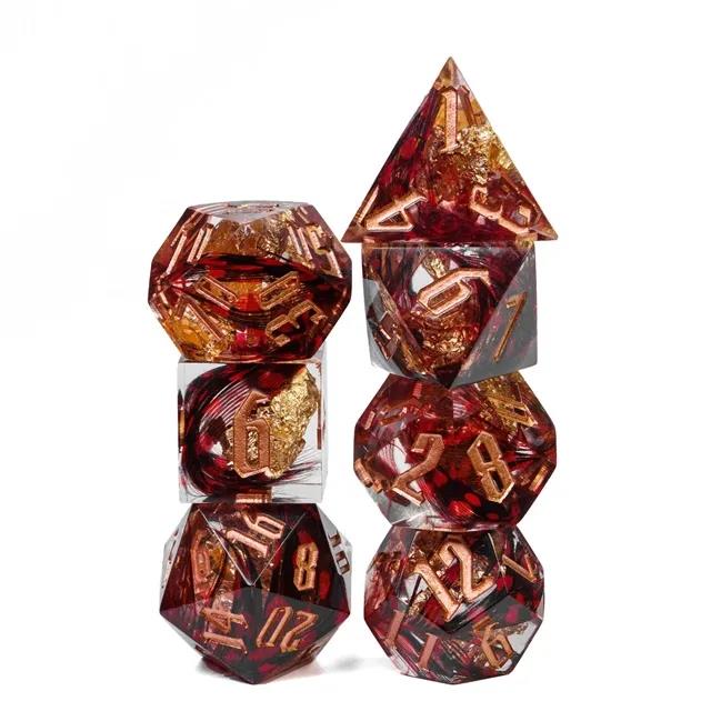 Foil Feather Black, Red & Clear Filled Sharp Resin - 7pcs RPG Dice Set