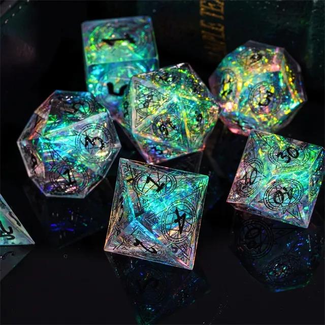 Astrology on Clear with Candy Sharp Resin - 7pcs RPG Dice Set