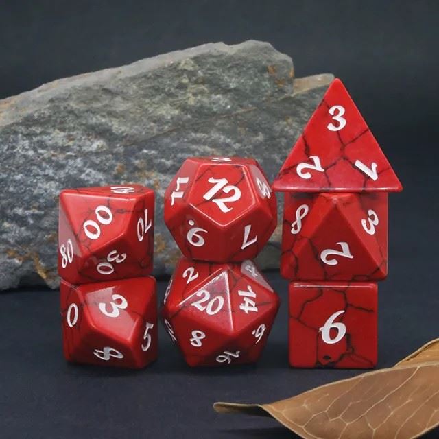 Cracked Red Turquoise Gemstone - 7pcs RPG Dice Set