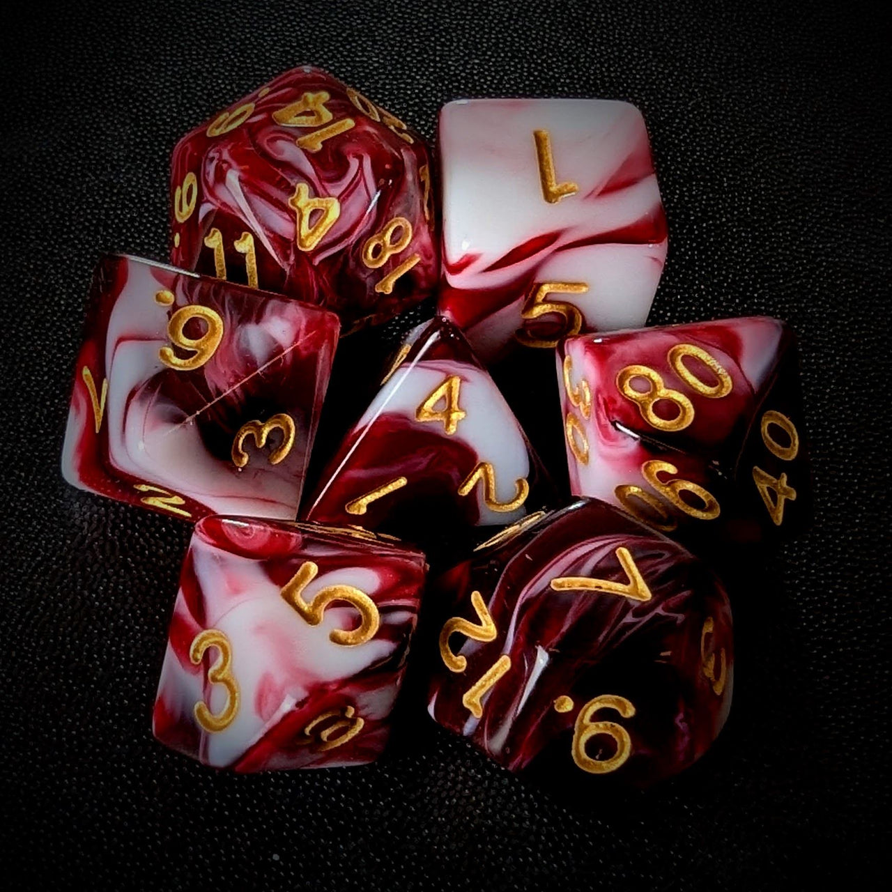 Blend of White & Red Acrylic - 7pcs RPG Full Dice Set
