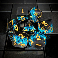 Thumbnail for Blue Band in Black Filled Sharp Resin - 7pcs RPG Dice Set