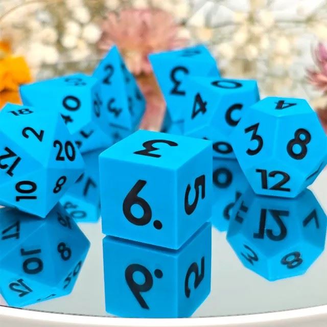 Black on Solid blue Silicone - 7pcs RPG Full Dice Set