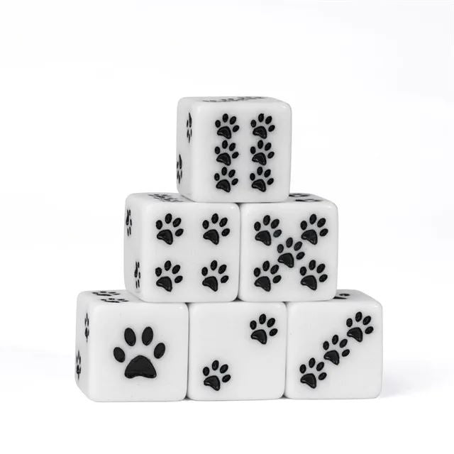 Paw on White Resin - 6pcs D6 RPG Dice Set