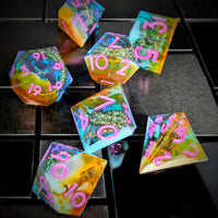 Thumbnail for 7pcs Dice Sharp Filled Tentacle Pink Font Blue Brown