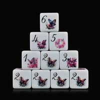 Thumbnail for 6pcs D6 16mm Dice Acrylic Printed Flower Butterfly Black Font White
