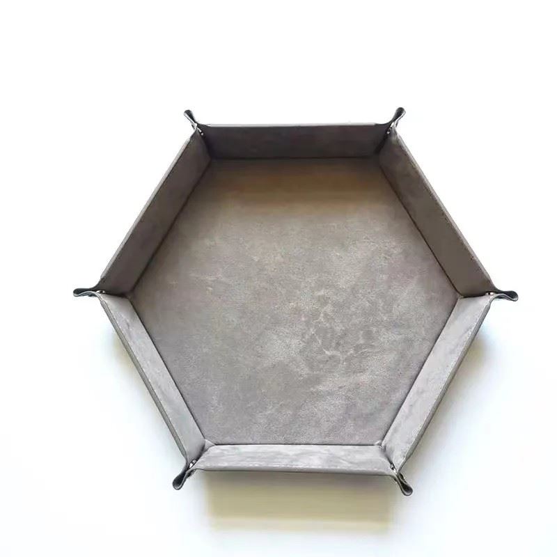 Grey Velvet & Grey PU Leather - Hexagon Hard Dice Tray