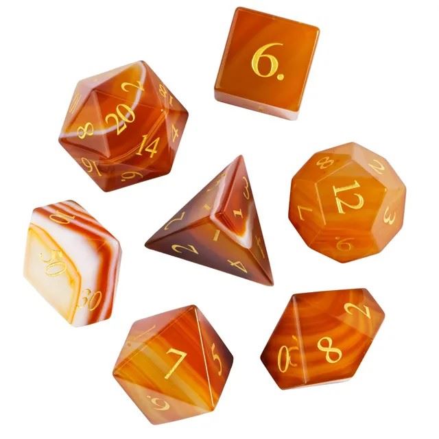 Orange Agate Gemstone - 7pcs RPG Dice Set