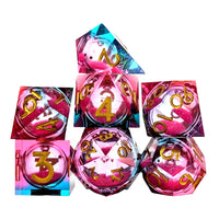 Thumbnail for 7pcs Dice Sharp Filled Liquid Gold Font Blue Pink