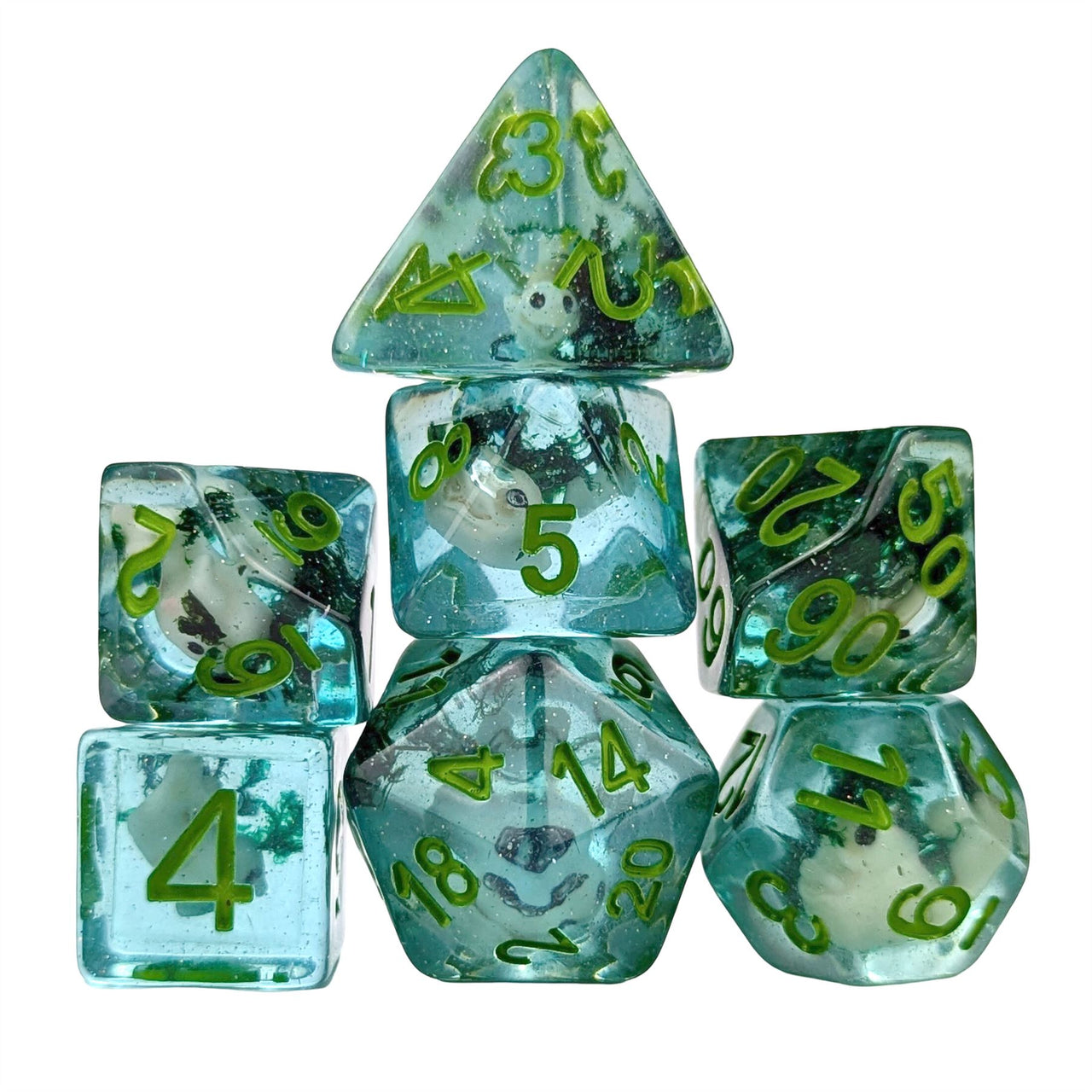 Fish in Clear & Teal Resin - 7pcs RPG Full Dice Set