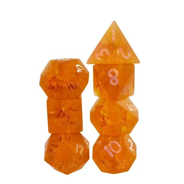 Cracked & Frosted Orange Glass - 7pcs RPG Dice Set