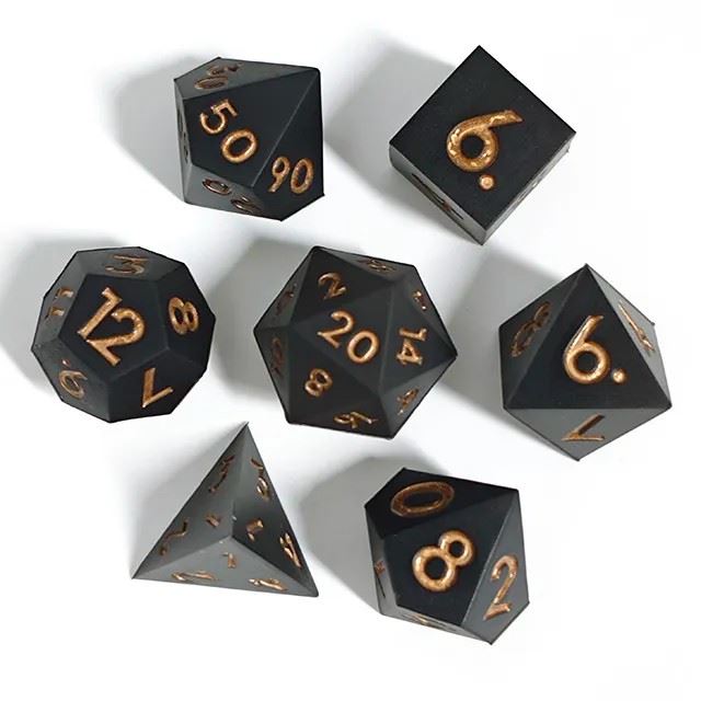 Gold on Solid Black Silicone - 7pcs RPG Full Dice Set