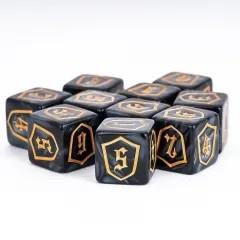 6pcs D6 16mm Dice Acrylic Gold Font Shield Black