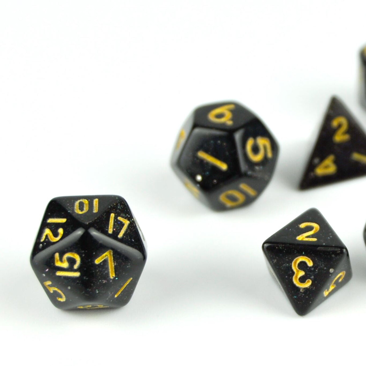 Glitter in Black Acrylic - 7pcs RPG Mini Dice Set