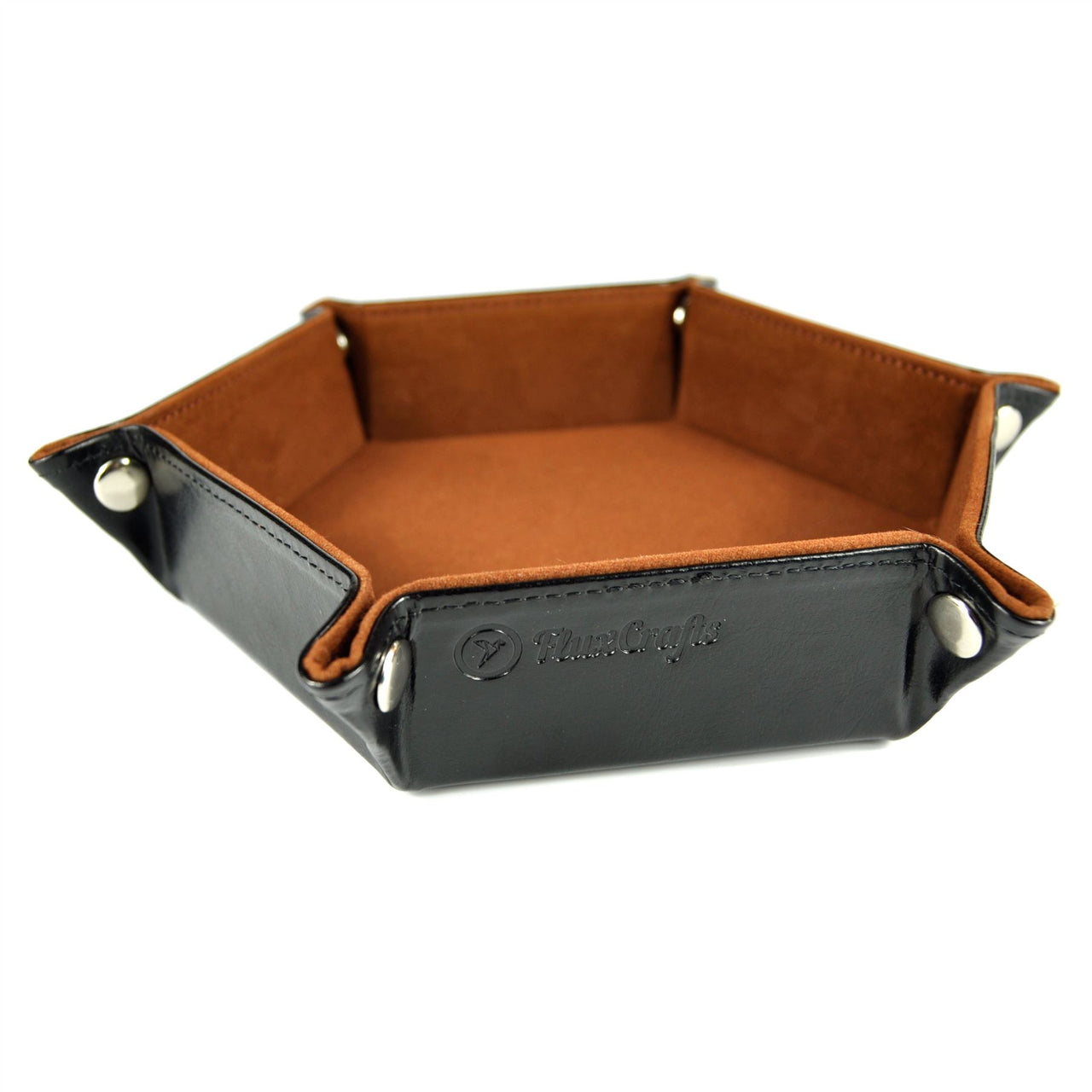 Brown Velvet & Black PU Leather - Hexagon Soft Dice Tray