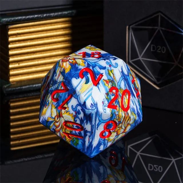 Porcelain on Hydro Dipped Resin  - 55mm D20 RPG Dice