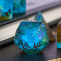 Thumbnail for Cracked & Frosted Cyan Brown Glass - 7pcs RPG Dice Set