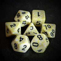 Thumbnail for Cracked Yellow on White Acrylic - 7pcs RPG Full Dice Set Top