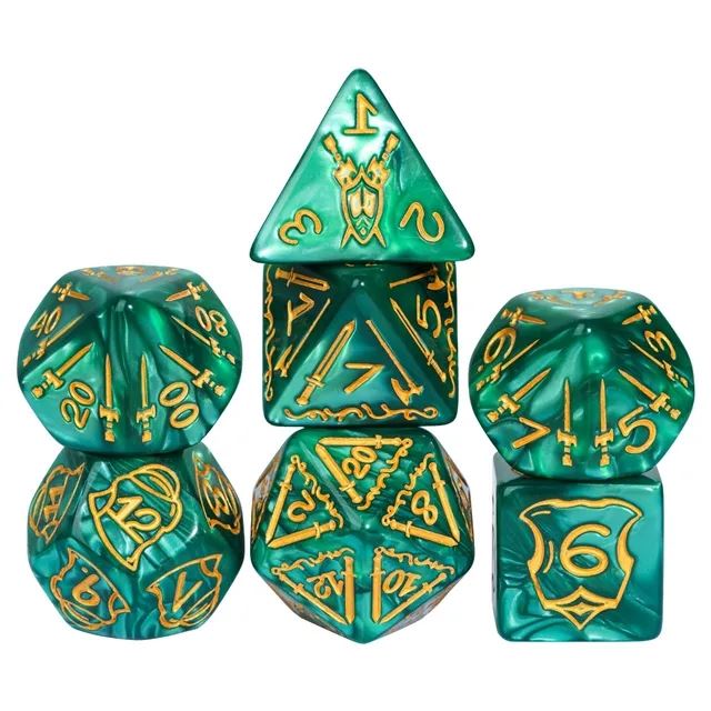 Weapons on Silk Green Acrylic - 7pcs RPG Oversized Dice Set