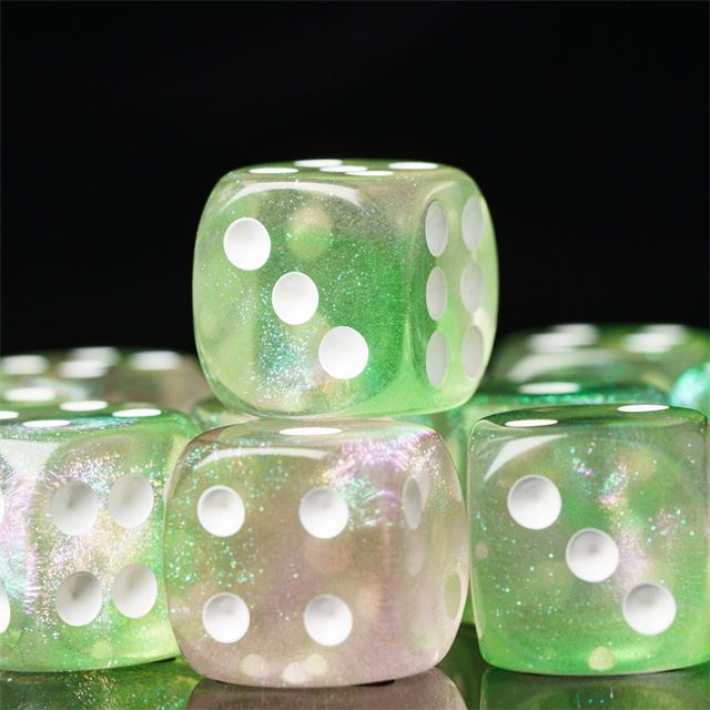 16mm Green & Pink Acrylic with Glitter - 6pcs D6 RPG Dice Set