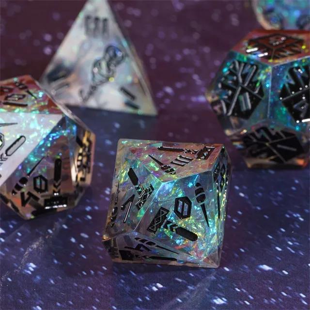 Artificier on Clear & Grey with Candy Sharp Resin - 7pcs RPG Dice Set