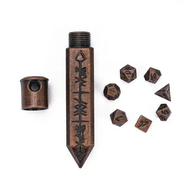 Worn Wash and Copper Dwarven Totem with Mini Dice - Pendant