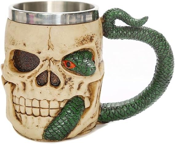 Green Snake Handle & Skull Mug - Novelty